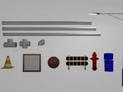 Urban Street and Road Props Pack  Low Poly 3D Model Collection 3D model