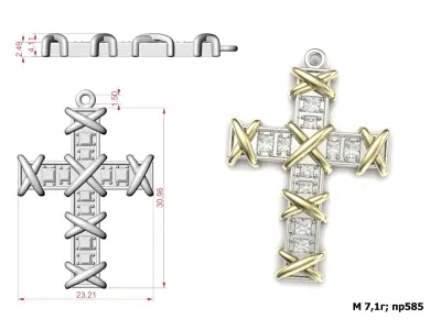 G0490 cross pendant with diamonds 3D print model