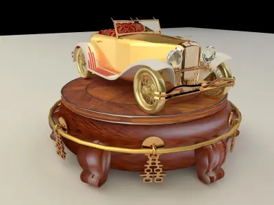 Chinese display stand with classic car 3D model