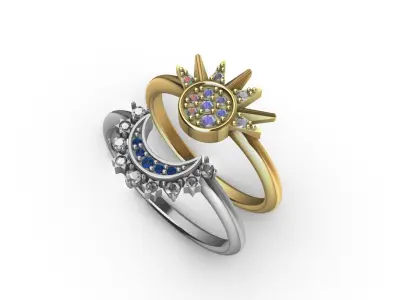 Moon and Sun Ring - P A N D O R A 3D print model