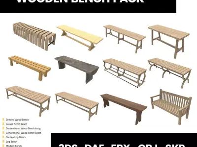 Wooden Bench Pack 3D model