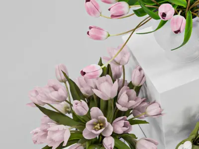 Tulip Flower Arrangement in Glass Vases 3D model