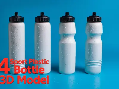 4 Sport Water Bottles 3D Model Low-poly 3D model