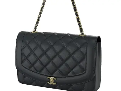 Vintage Medium Diana Flap Bag Black Low-poly 3D model