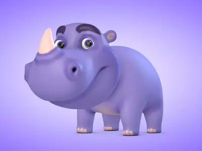 Rhino hippo Low-poly 3D model