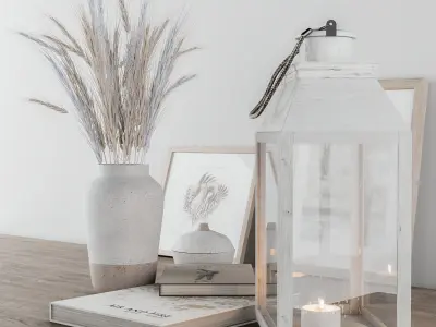 Decorative set Blue Wheat and Lantern 3D model