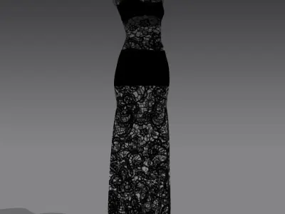 LACE FABRIC BLACK BLOUSE ANDPANT TWO PIECES DRESS 3D model