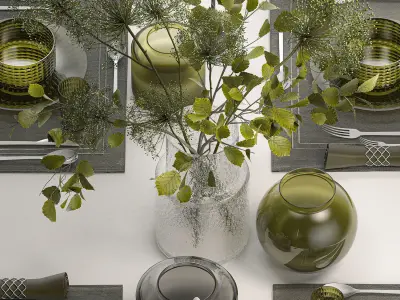  Table Setting For 4 Persons With A Bouquet 3D model