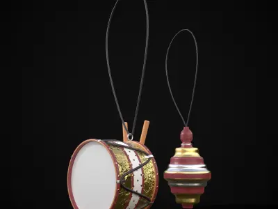 Drum And Top Christmas Tree Ornament Low-poly 3D model