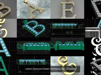 Letters Diamond Golden Necklaces Set 3D Model Pack