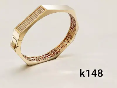 Geometric Modern Gold Bangle with Stone Settings 3D print model