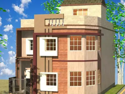 3D HOUSE PLAN WITH 2D PLAN AND DETAILS Low-poly 3D model