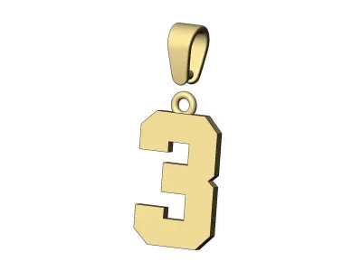 NBA font number 3 pendant charm with bail 3D print model