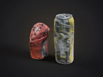 Damaged energy drinks Low-poly 3D model