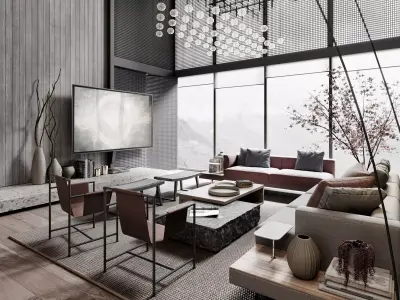 Mid Century interior scene 3D model