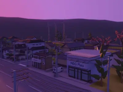 Low poly japanese town Low-poly 3D model