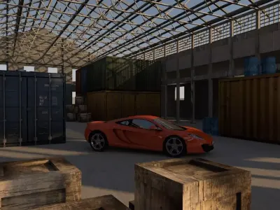 Warehouse orange car in Low-poly 3D model