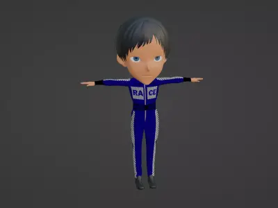 Racing Driver Cartoon Character Low-poly 3D model