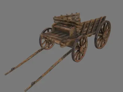 Wooden Cart Low-poly 3D model
