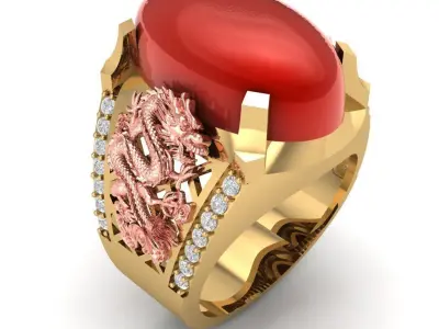 Luxury Chinese Dragon Red Gemstone Ring for Men  2453 3D print model