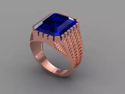 Beautiful emerald  cut  gents ring jewelry 3D print model