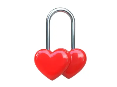 Double Heart Padlock 3D model 3D model