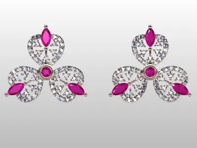 Tiny Stud Earrings with round and marquise gem stone  3D print model