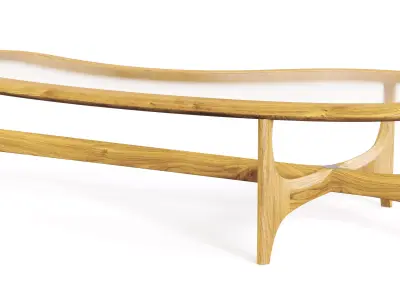 Classic Lane Glass and Walnut Kidney Shaped Coffee Table 3D model