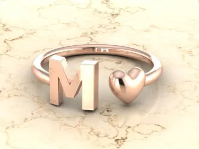 Alphabet Jewelry with Heart Ring M 3D print model