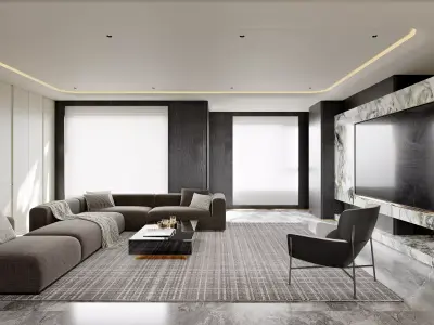 Modern living room dining room interior scenes  3D model