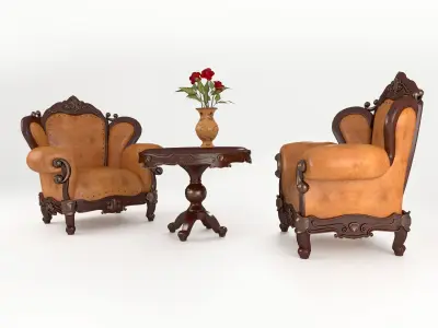 LuxurySet160 two chairs and table 3D model