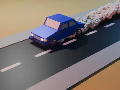 Animated Blue lowpoly Car 3D model