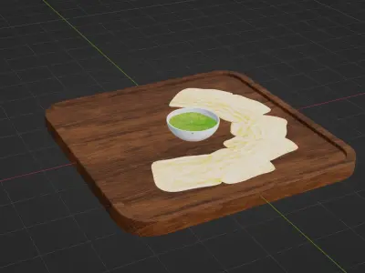 Cheese cracker with dip food  Low-poly 3D model