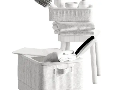 Bathroom decor ikea RABBLA Box stool  FLISAT towels brush 3D model
