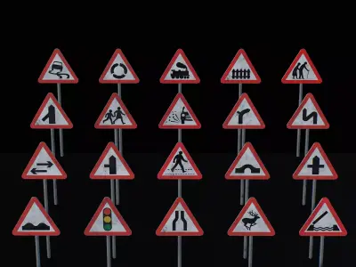 game-ready warning signs Low-poly 3D model
