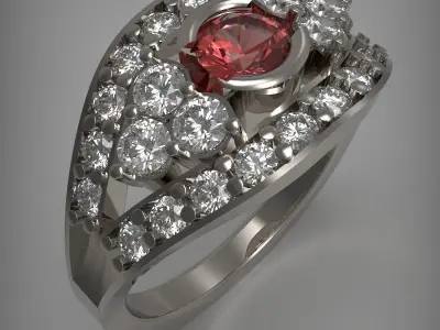 Statement ring with gems 3D print model 3D print model