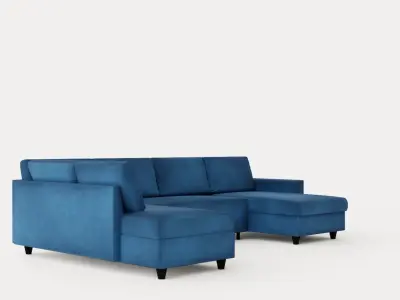 Garland U Bed Sofa Left Velvet Petrol Low-poly 3D model