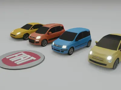 collection of 4 low poly Fiat cars 3D model Low-poly 3D model