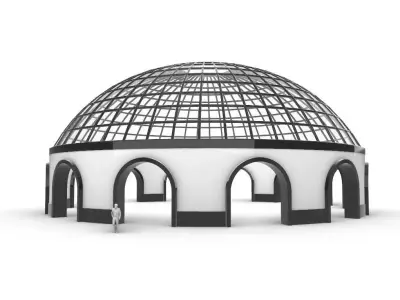 Dome Pavilion with Square Wireframe Structure and Panels v 3 3D model