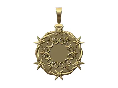 Floral  scroll ornament barbwire thornes pendant with bail 3D print model