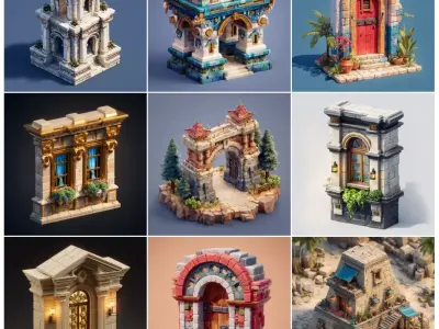 Stylized Various Architecture Elements Set 1 3D model