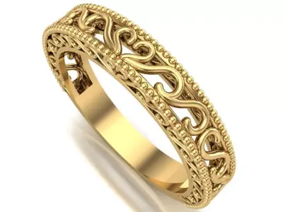 Openwork ring with arabesque design and polished bead borders 3D print model