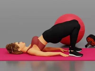 Fitness woman doing half bridge pose  Low-poly 3D model