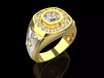 Mens Two-Tone Diamond stl 3dm Ring Classic Design Model mr0263 3D print model
