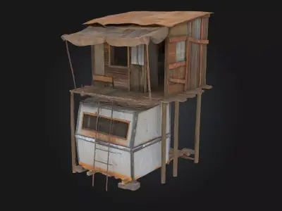 Rustic Cabin on Wheels  Mobile Comfort with Countryside Charm 3D model