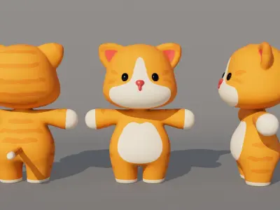 Rigged Cartoon Cat Low-poly 3D model