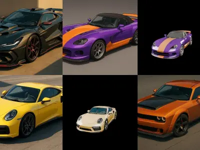 Sport Car bundle 15 pack 100 glb 3D model