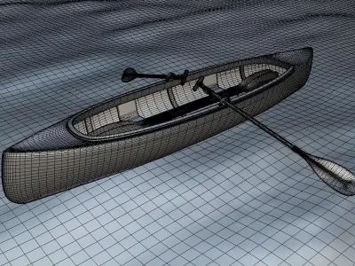 Canoe Boat with 2 Types of Oars 3D model