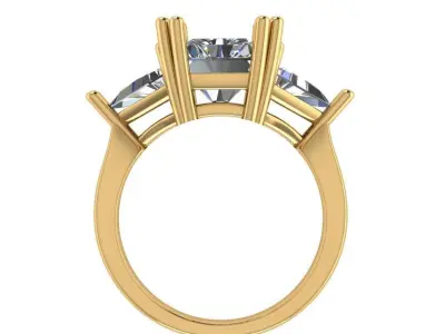 Radiant cut 3 stone diamond ring 3D print model