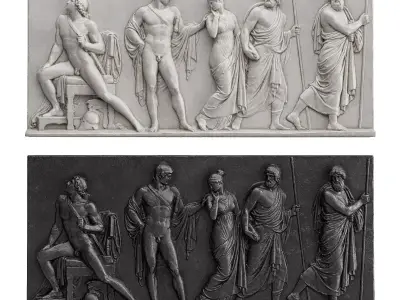 Greek Roman Relief panel Low-poly 3D model